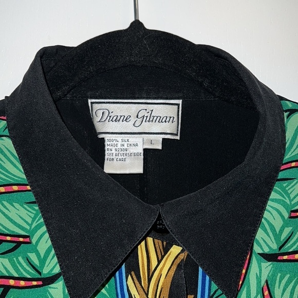 Vintage Diane Gilman Silk Elephant Shirt Size L Like New - Picture 4 of 8